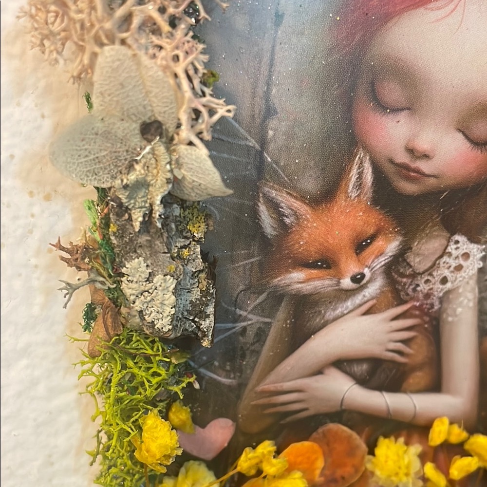 Whimsical Fox Art with Floral Accents handcrafted border moss/flowers fairy - Picture 11 of 12
